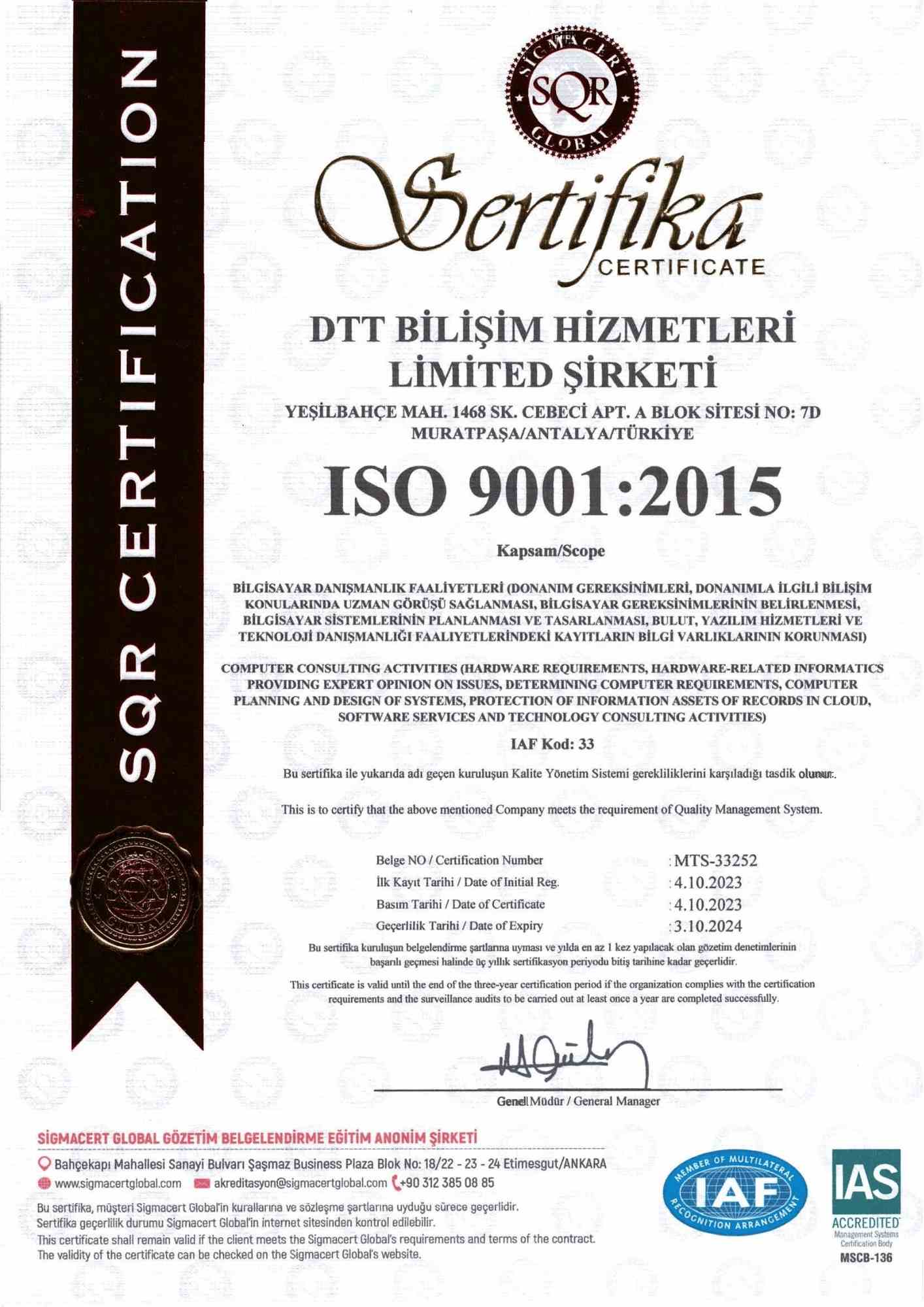 ISO 9001:2015 - Kalite Yönetim Sistemi